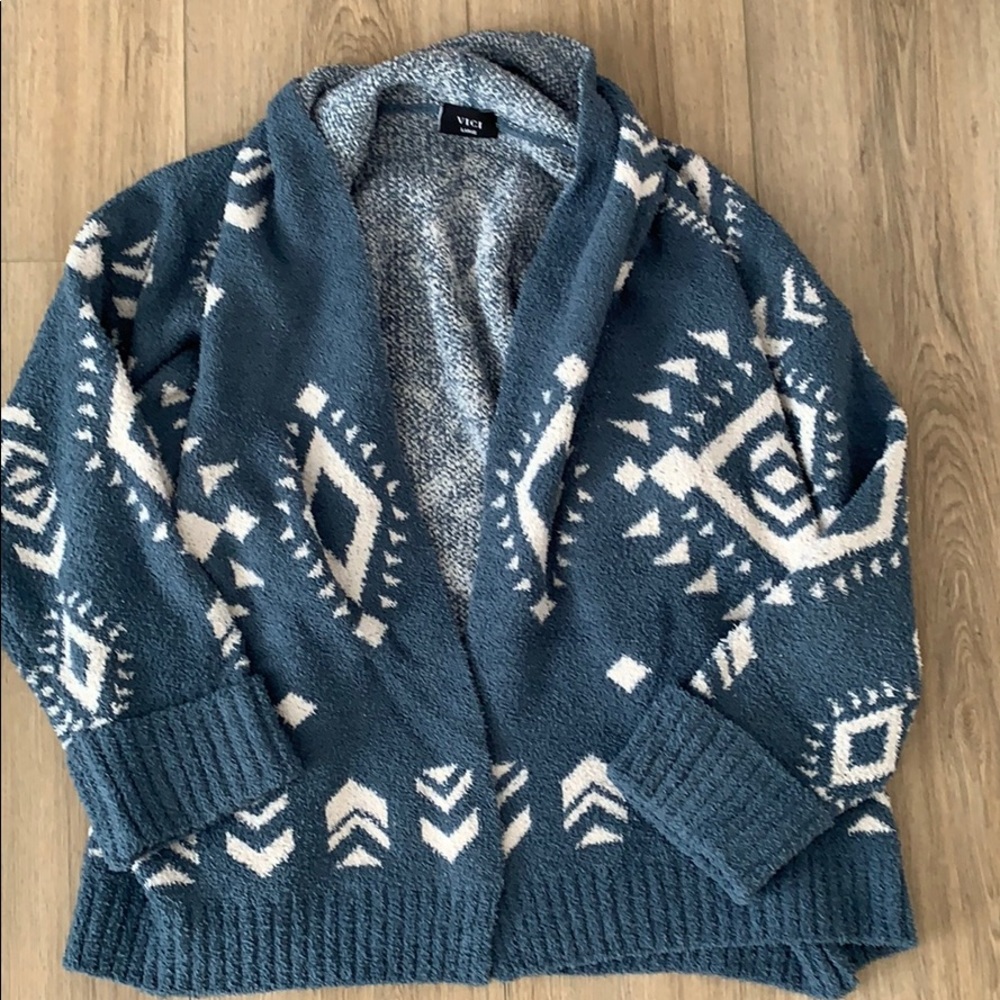 VICI oversized cardigan teal coyote hills large